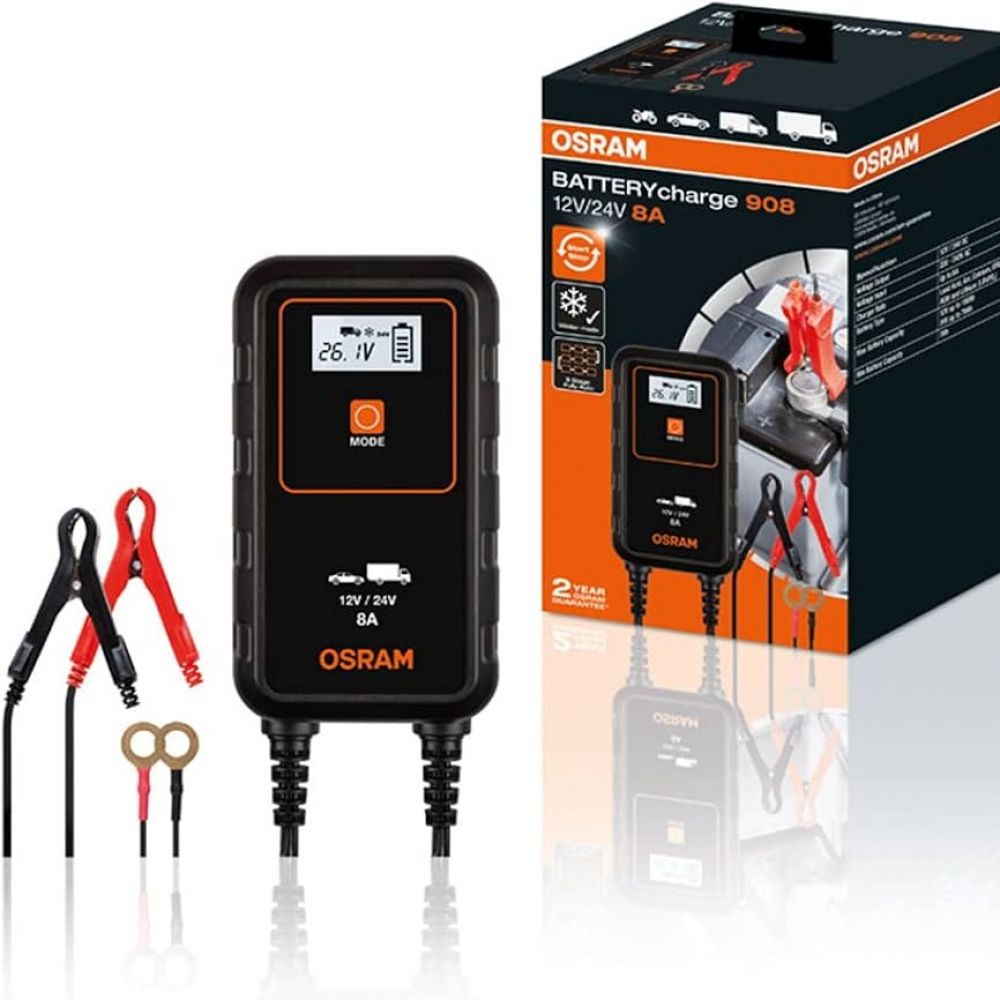 Chargeur de batterie moto / auto / camion OSRAM 12v/24v 8a