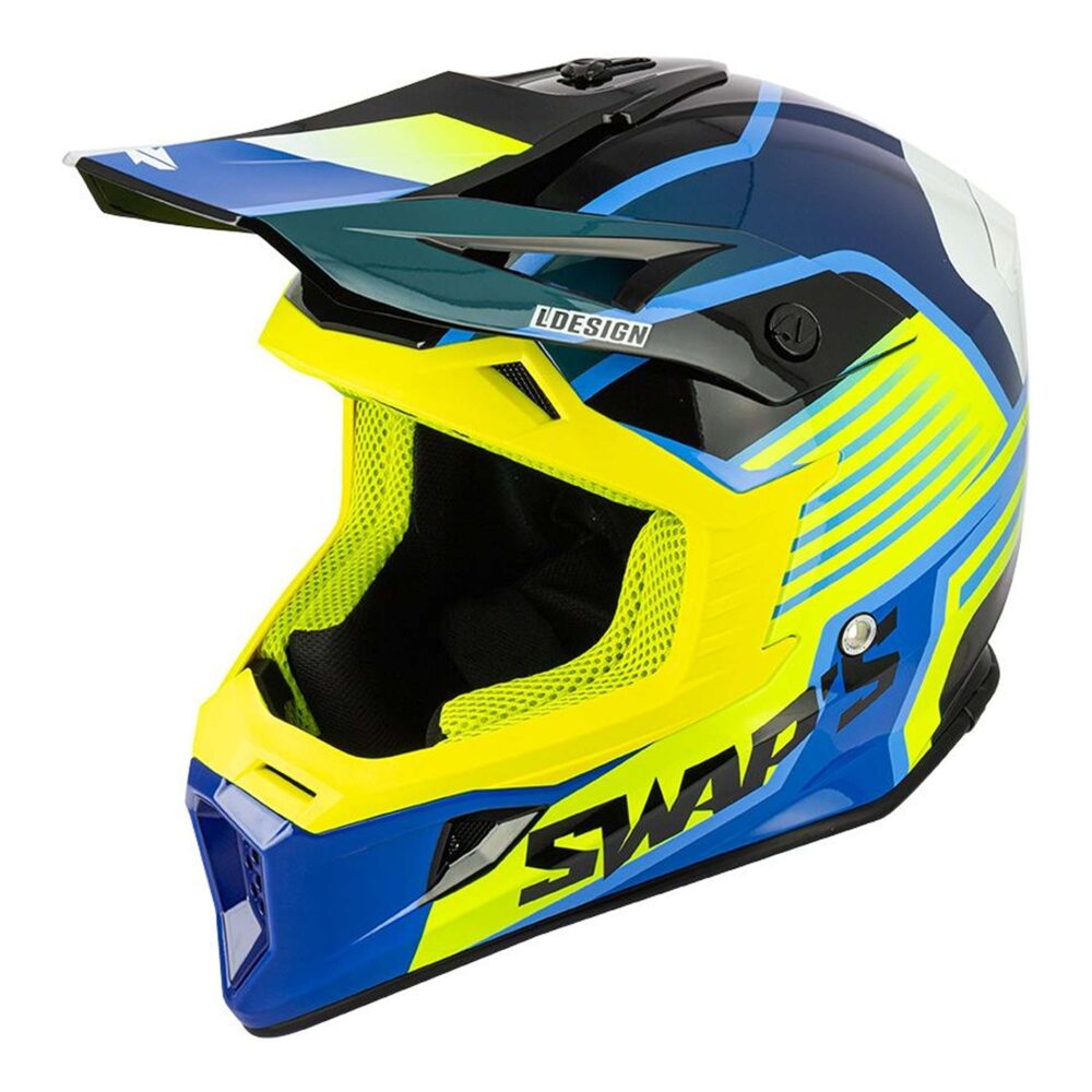Swaps - Casque Cross BLUR S818 Jaune Fluo Bleu – Image 5