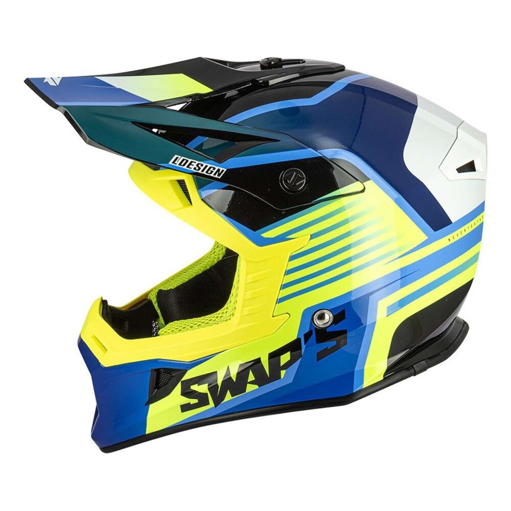 Swaps - Casque Cross BLUR S818 Jaune Fluo Bleu – Image 4
