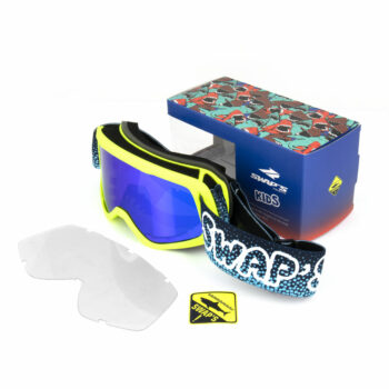 Swaps - Masque Cross BUBBLE KID - JAUNE FLUO - Bandeau BLEU - Ecran Iridium Bleu